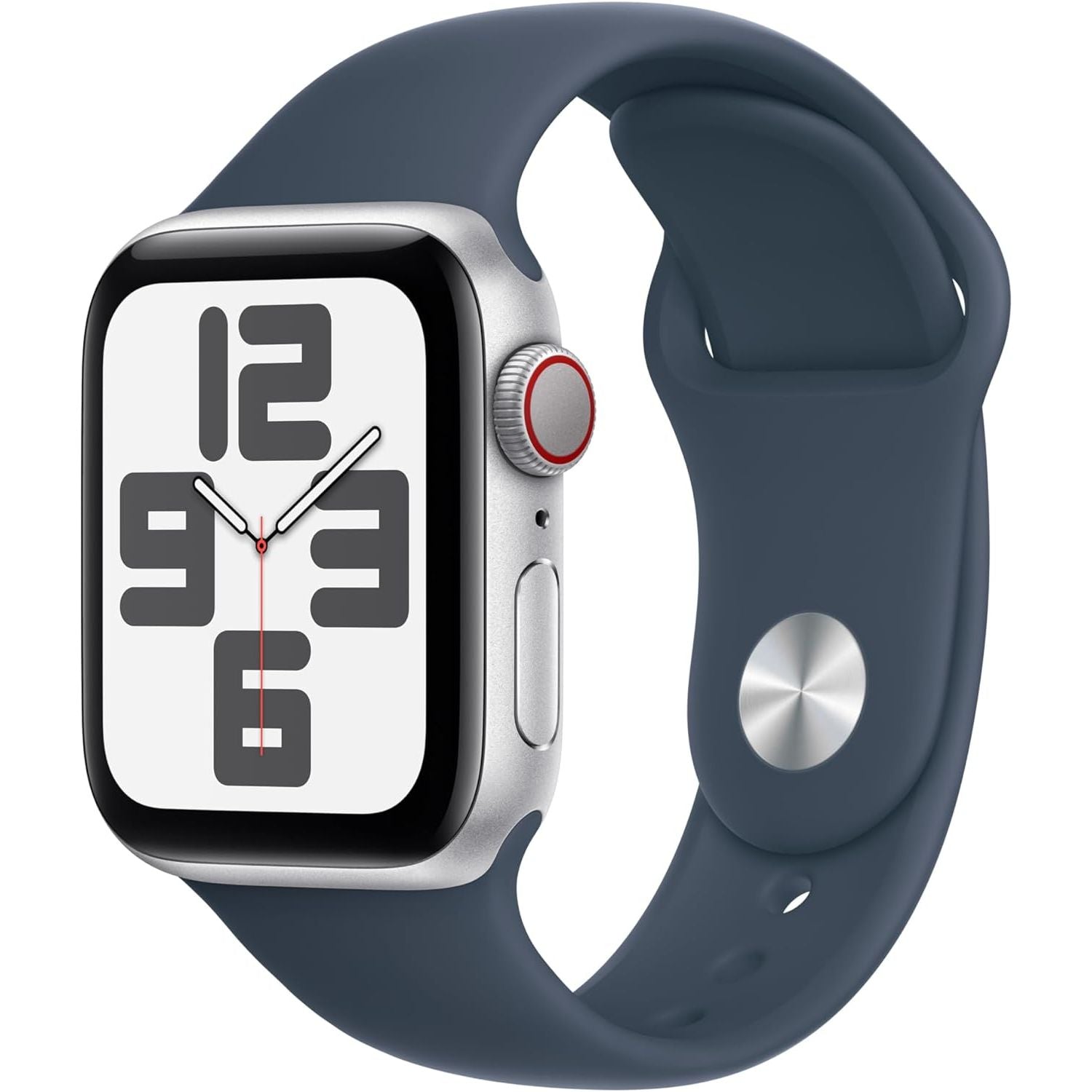 Apple Watch SE (2nd Gen) [GPS 40mm] Smartwatch with Silver Aluminium Case with Storm Blue Sport Band - M/L - New