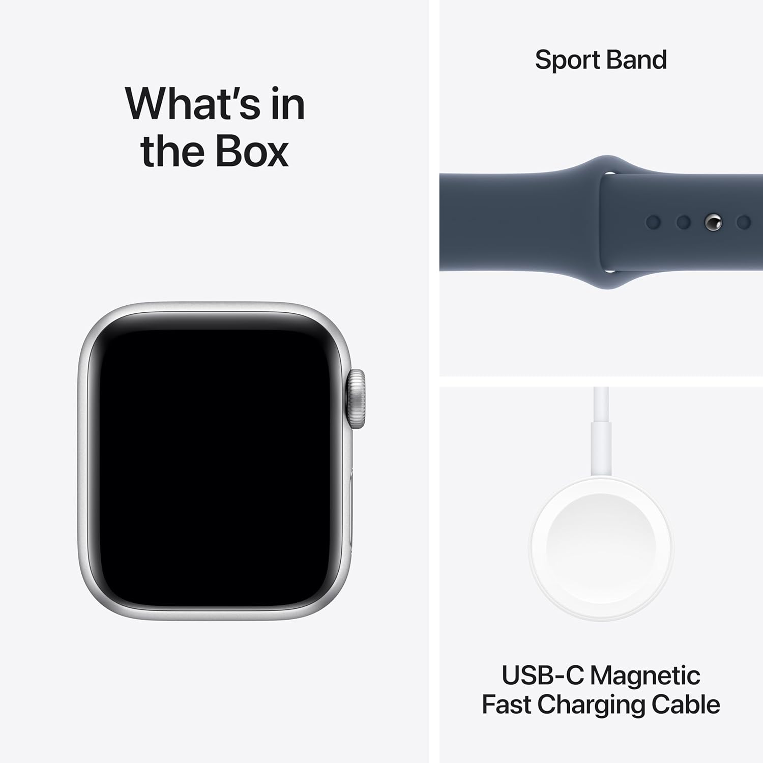 Apple Watch SE (2nd Gen) [GPS 40mm] Smartwatch with Silver Aluminium Case with Storm Blue Sport Band - M/L - New