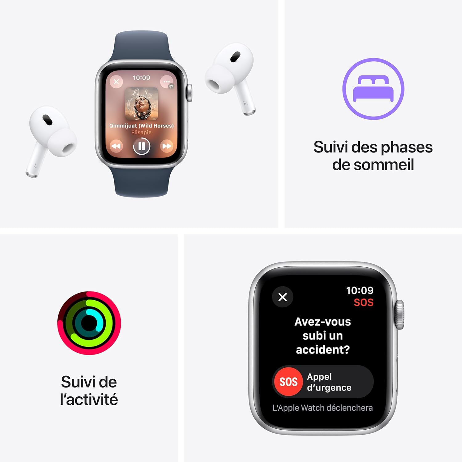 Apple Watch SE (2nd Gen) [GPS 40mm] Smartwatch with Silver Aluminium Case with Storm Blue Sport Band - M/L - New