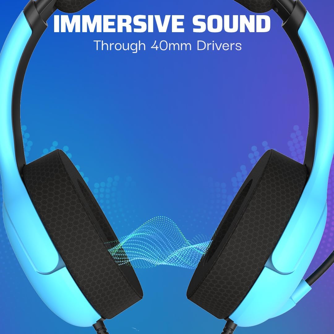 PDP AIRLITE Wired Stereo Gaming Headset, Officially Licensed by Sony PlayStation 5, PS5/PS4/PS3/PC, Lightweight Durable Headphones, 3.5mm Audio Jack, Noise-canceling Flip-to-Mute Mic, Neptune Blue - Open Box