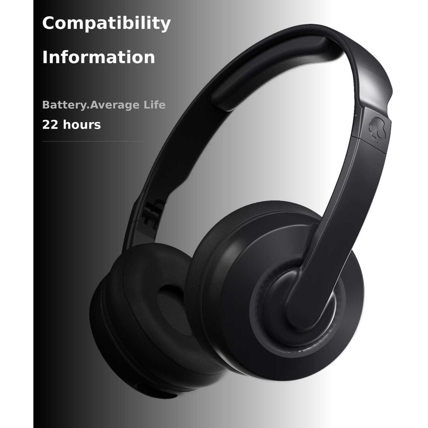 Skullcandy Cassette Wireless On-Ear Headphones, Up to 22 Hours Battery, Foldable Lightweight Design, Backup 3.5mm AUX Cable Included, Microphone for iPhone Android - Black - Open Box