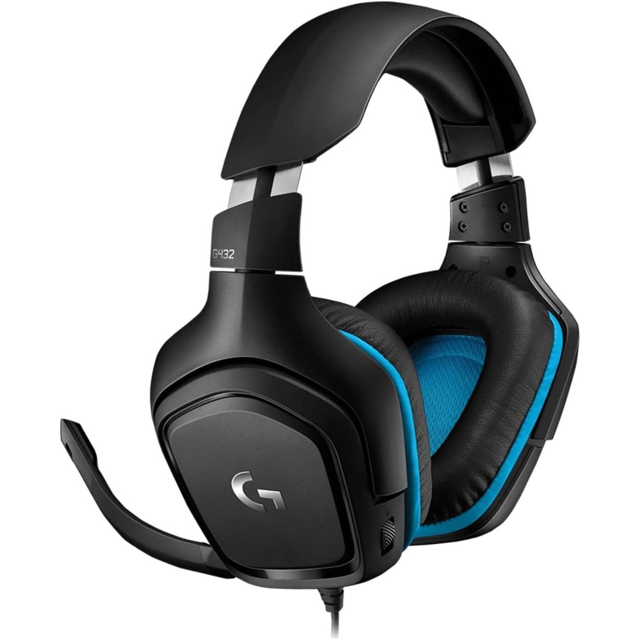 Logitech G432 Wired Gaming Headset, 7.1 Surround Sound, DTS Headphone:X 2.0, Flip-to-Mute Mic, PC (Leatherette) Black/Blue - Open Box