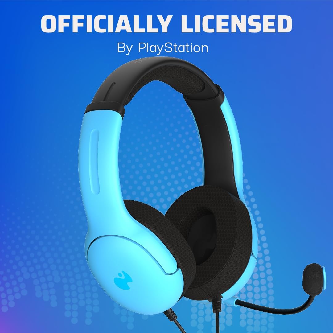 PDP AIRLITE Wired Stereo Gaming Headset, Officially Licensed by Sony PlayStation 5, PS5/PS4/PS3/PC, Lightweight Durable Headphones, 3.5mm Audio Jack, Noise-canceling Flip-to-Mute Mic, Neptune Blue - Open Box