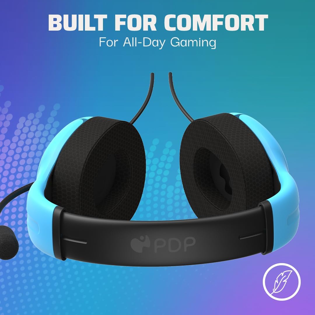 PDP AIRLITE Wired Stereo Gaming Headset, Officially Licensed by Sony PlayStation 5, PS5/PS4/PS3/PC, Lightweight Durable Headphones, 3.5mm Audio Jack, Noise-canceling Flip-to-Mute Mic, Neptune Blue - Open Box