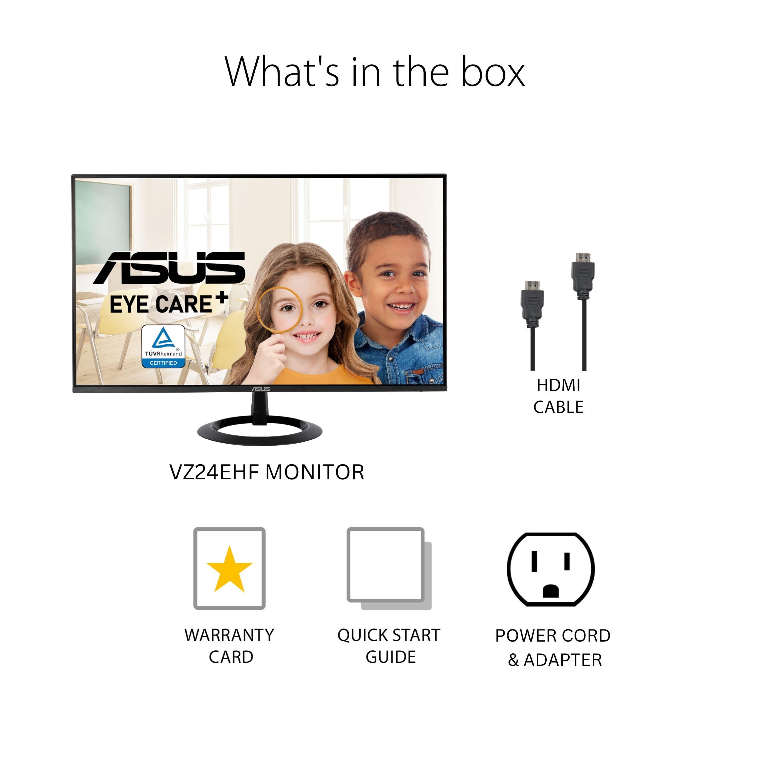ASUS 27” (27-inch viewable) Eye Care Monitor (VZ27EHF) - Full HD (1920 x 1080), IPS, 100Hz, 1ms, Frameless, Adaptive-Sync, HDMI, Low Blue Light, Flicker Free, Ultra-Slim Profile, New
