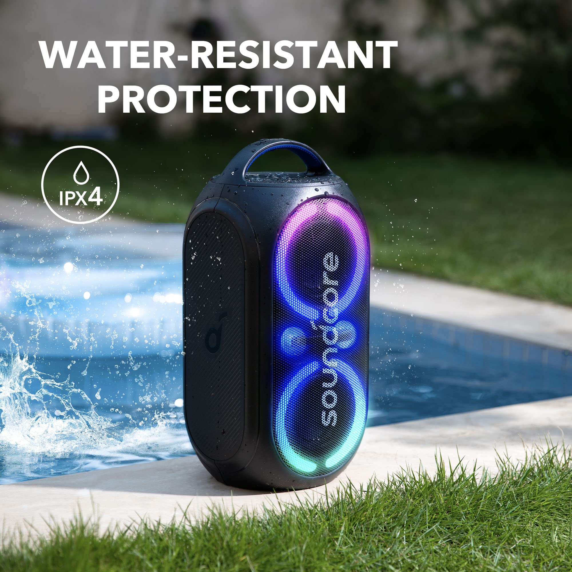 Soundcore Anker Rave Party 2 Portable Speaker, 120W Stereo Sound, PartyCast 2.0, Light Show, IPX4 Water-Resistant, 16H Playtime, Mic Input, Custom EQ & Bass Up for Party, Tailgating, Backyard, Pool - Open Box