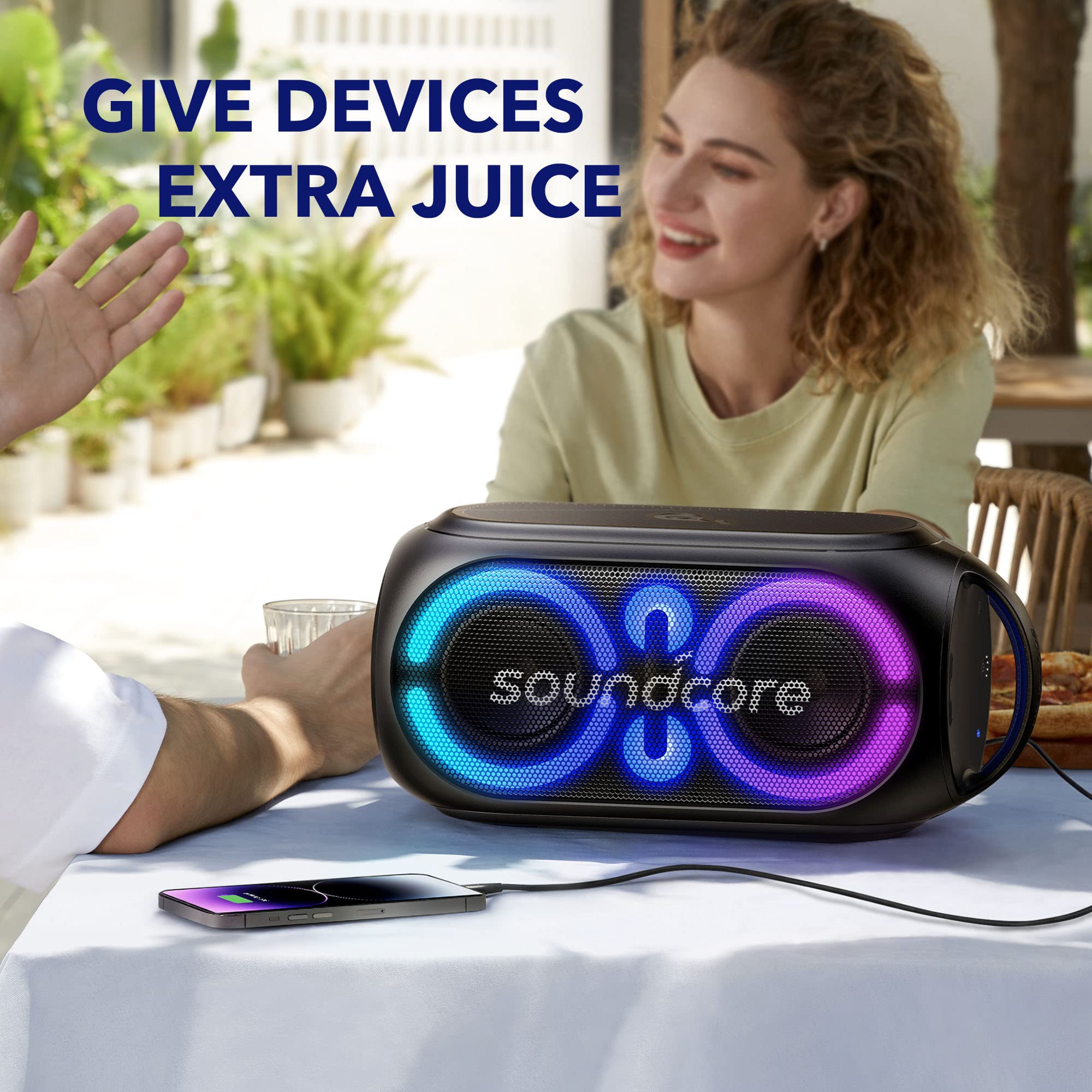 Soundcore Anker Rave Party 2 Portable Speaker, 120W Stereo Sound, PartyCast 2.0, Light Show, IPX4 Water-Resistant, 16H Playtime, Mic Input, Custom EQ & Bass Up for Party, Tailgating, Backyard, Pool - Open Box