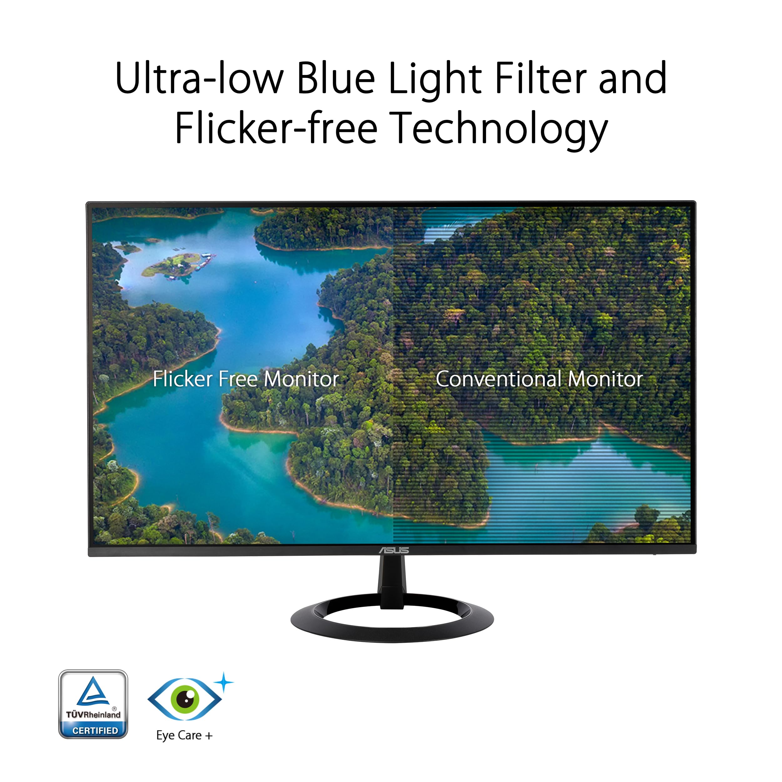 ASUS 27” (27-inch viewable) Eye Care Monitor (VZ27EHF) - Full HD (1920 x 1080), IPS, 100Hz, 1ms, Frameless, Adaptive-Sync, HDMI, Low Blue Light, Flicker Free, Ultra-Slim Profile, New