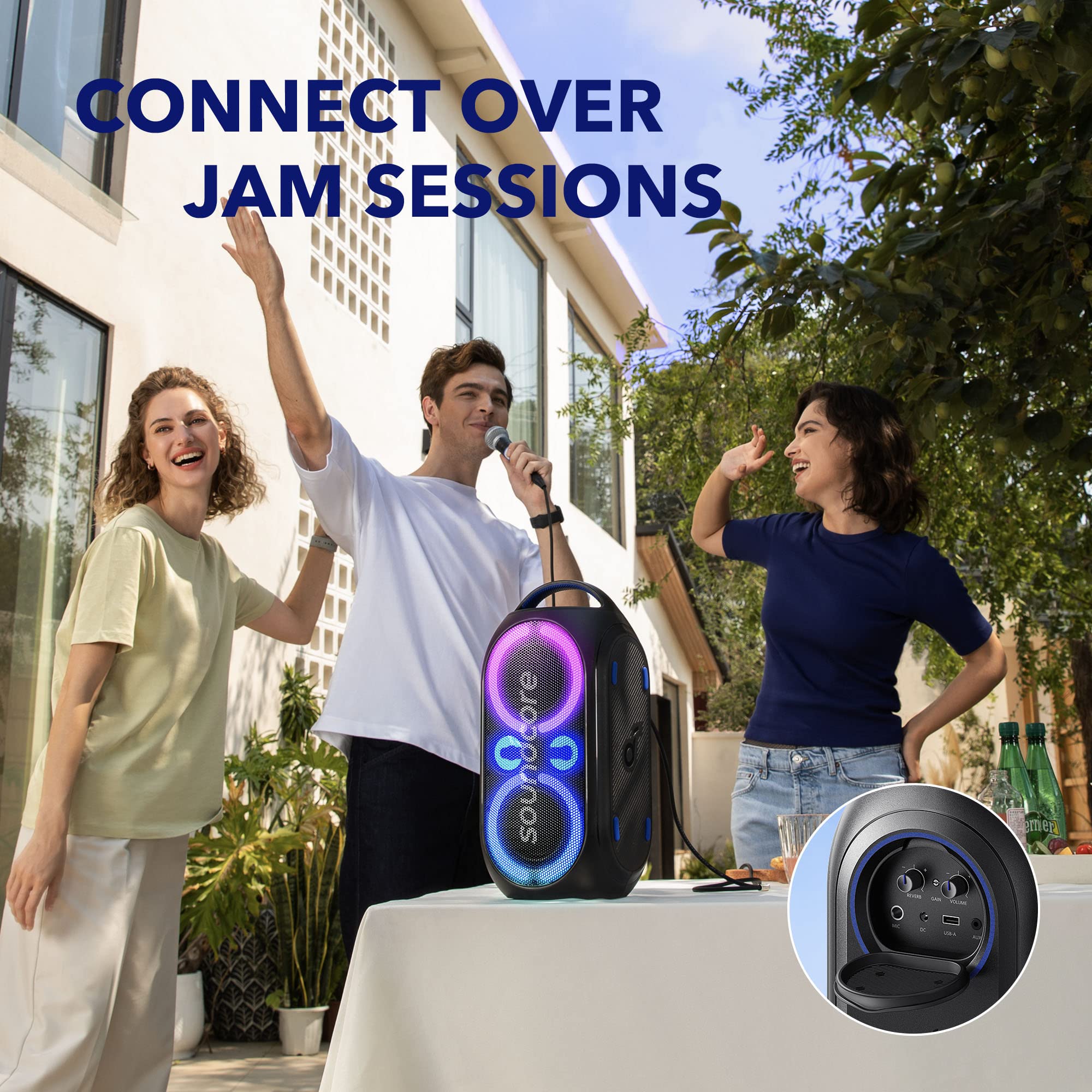 Soundcore Anker Rave Party 2 Portable Speaker, 120W Stereo Sound, PartyCast 2.0, Light Show, IPX4 Water-Resistant, 16H Playtime, Mic Input, Custom EQ & Bass Up for Party, Tailgating, Backyard, Pool - Open Box