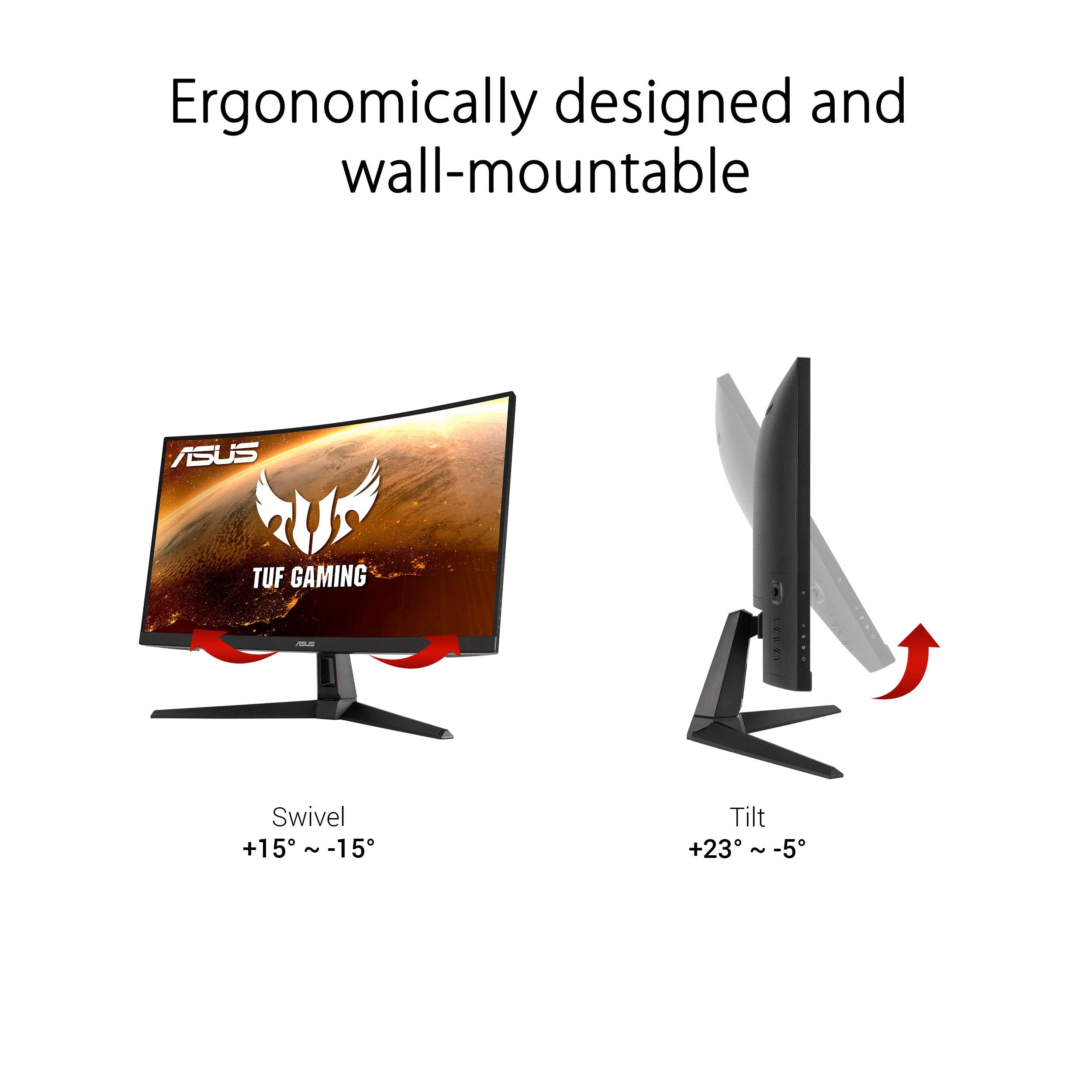 ASUS TUF Gaming 27" 1440P HDR Curved Monitor (VG27WQ1B) - QHD (2560 x 1440), 165Hz (Supports 144Hz), 1ms, Extreme Low Motion Blur, Speaker, FreeSync Premium, VESA Mountable, DisplayPort, HDMI, Black