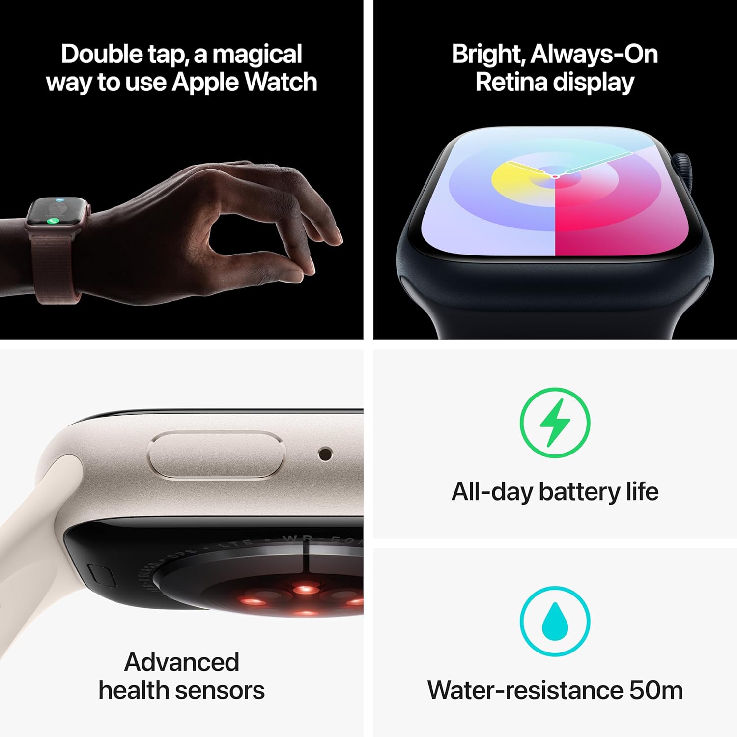 Apple Watch Series 9 GPS +Cellular 45mm Midnight Aluminium Case with Midnight Sport Band- M/L - New
