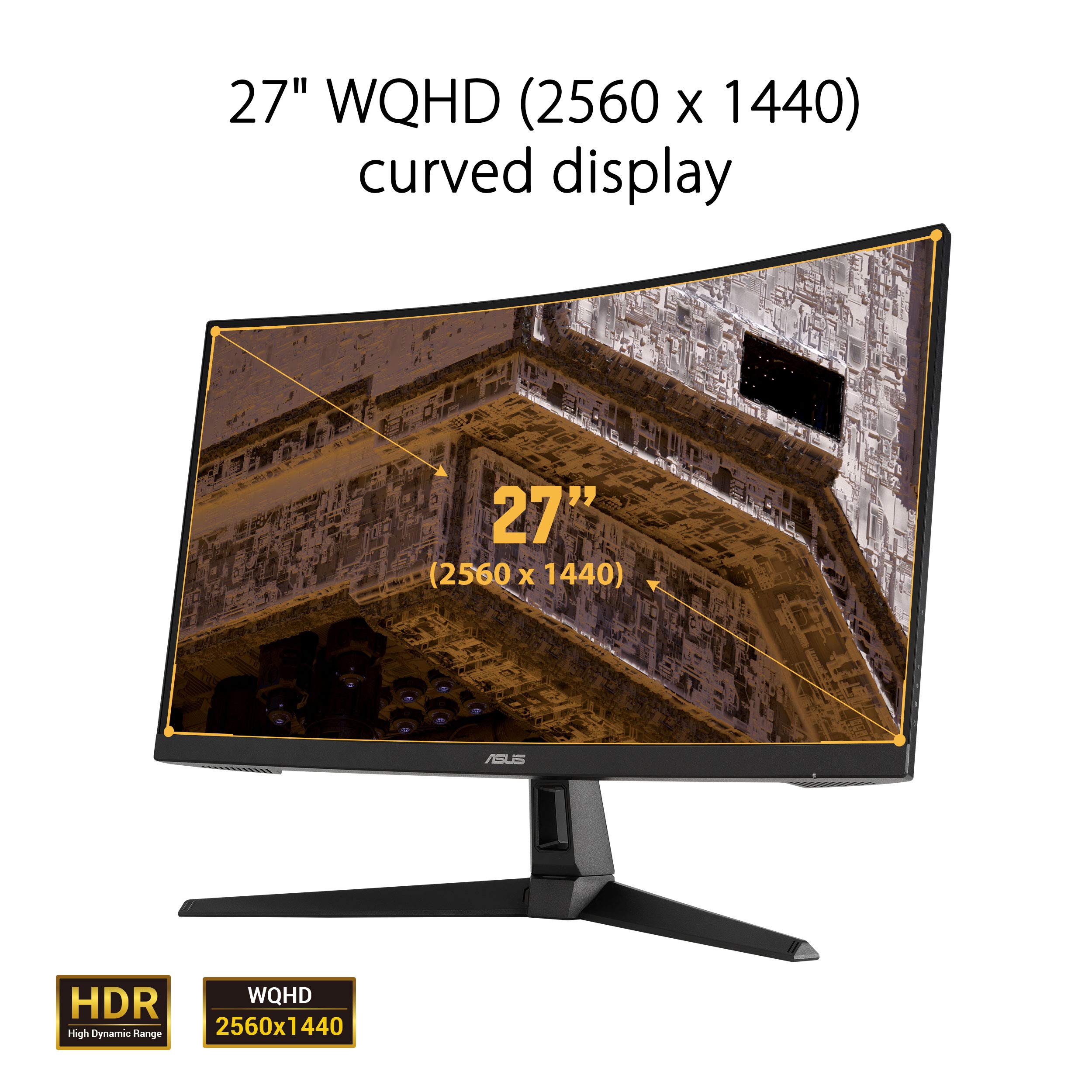 ASUS TUF Gaming 27" 1440P HDR Curved Monitor (VG27WQ1B) - QHD (2560 x 1440), 165Hz (Supports 144Hz), 1ms, Extreme Low Motion Blur, Speaker, FreeSync Premium, VESA Mountable, DisplayPort, HDMI, Black