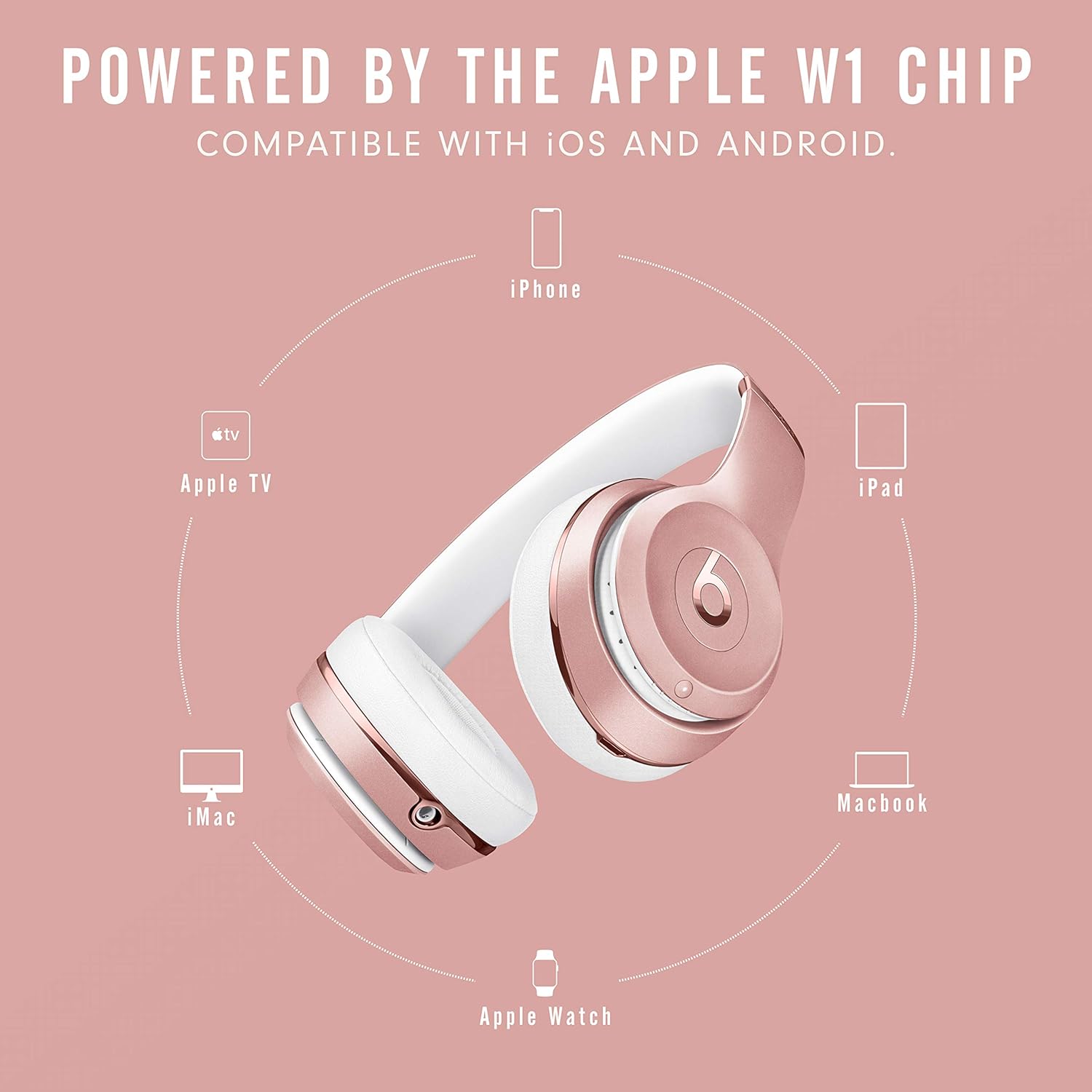 Beats Solo3 Wireless On-Ear Headphones - Apple W1 Headphone Chip, Class 1 Bluetooth, 40 Hours of Listening Time, Built-in Microphone - Rose Gold - Brand New