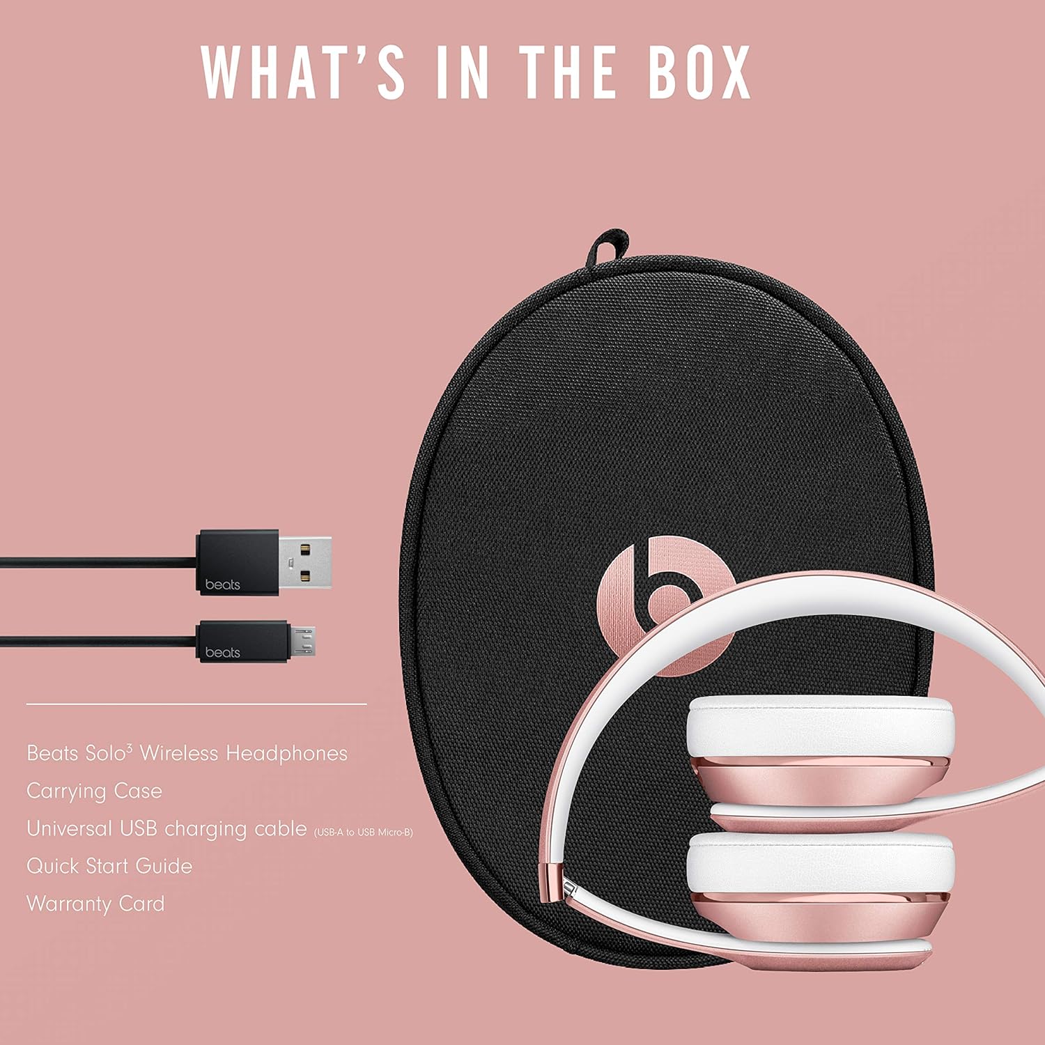 Beats Solo3 Wireless On-Ear Headphones - Apple W1 Headphone Chip, Class 1 Bluetooth, 40 Hours of Listening Time, Built-in Microphone - Rose Gold - Brand New